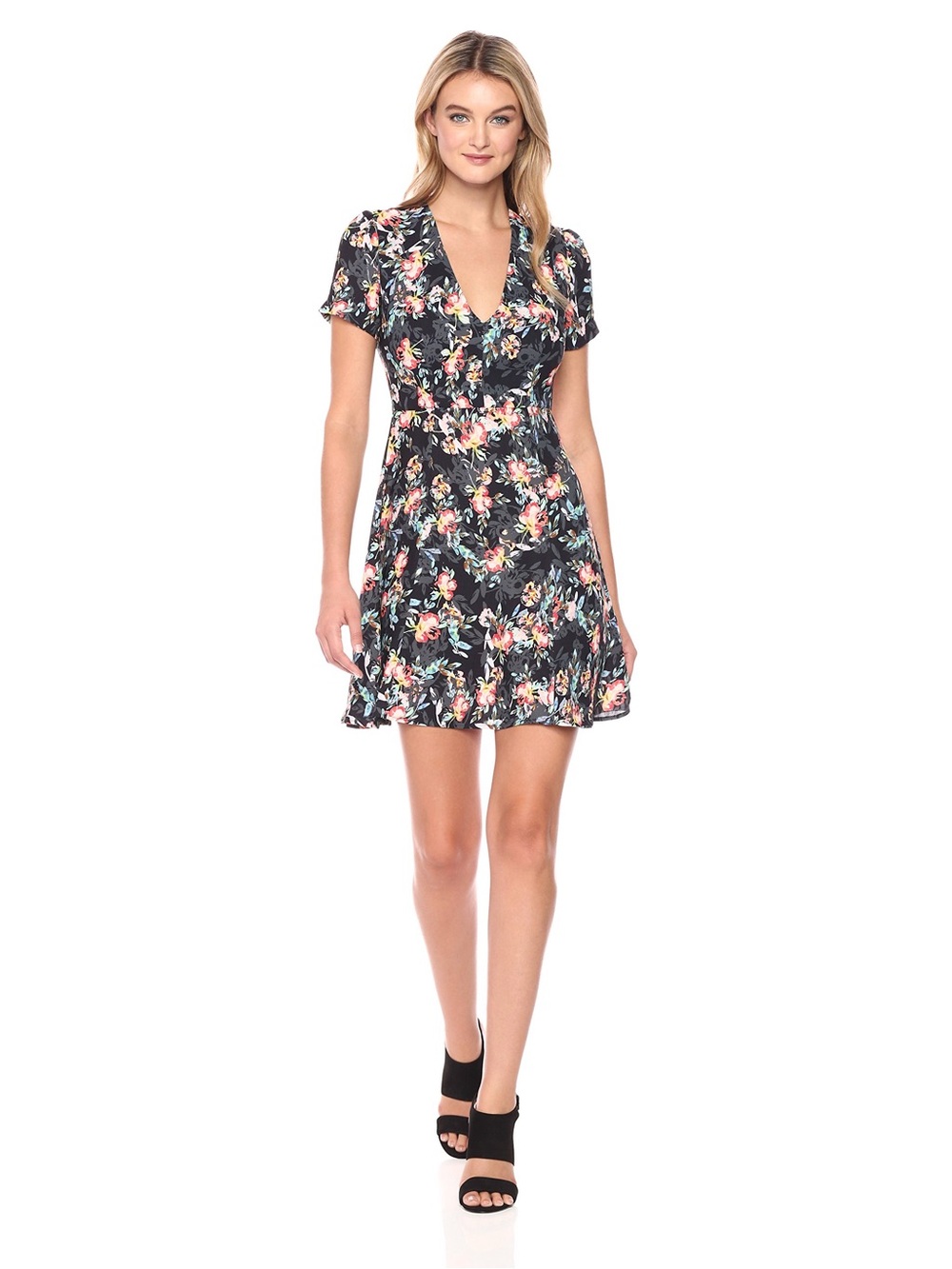 French Connection Delphine crepe dress - black with floral pattern Size